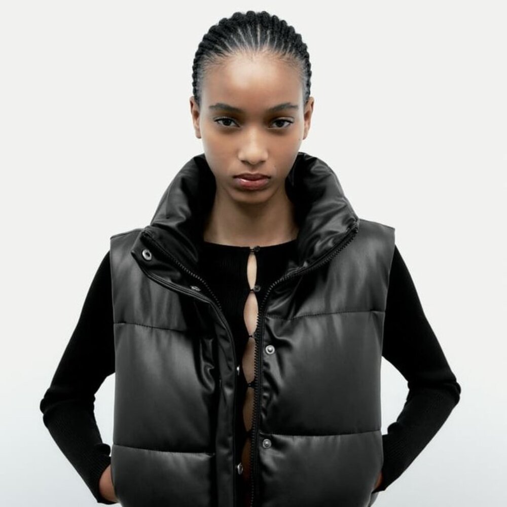 Zara Leather Puffer Vest - S